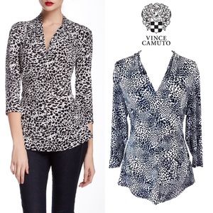 Vince Camuto V-Neck 3/4 Sleeve Leopard Blouse XL